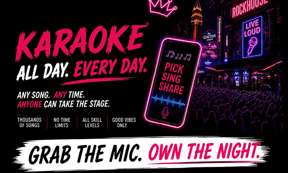 Karaoke all day every day at Rockhouse inside The Venetian on the Las Vegas Strip