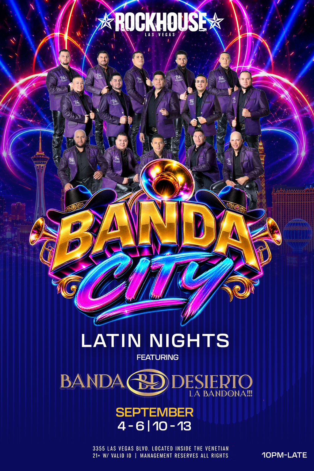 Banda Desierto La Bandona performing at Rockhouse Bar's Banda City Latin Nights