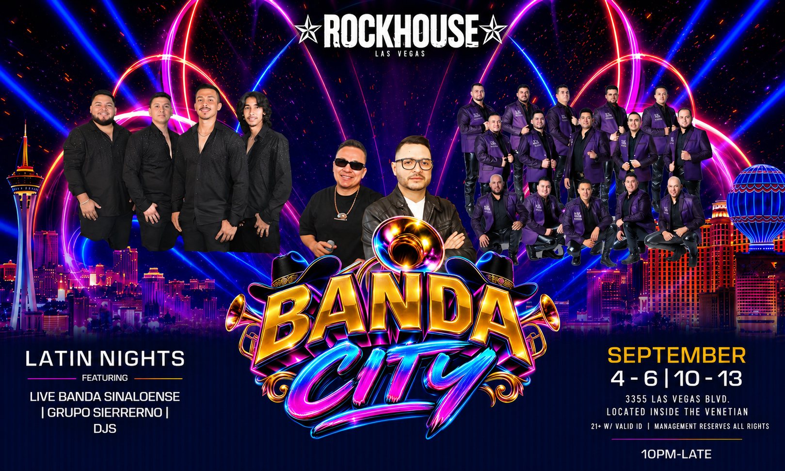 Banda City Latin Nights Web Banner Banda City Latin Nights web banner for Rockhouse Bar Las Vegas, featuring Banda Desierto, Grupo Blakk, and DJs Moy and Beto
